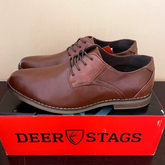 Deer Stags Other - Deer Stags Mens Brown Oxford Dress Shoes Lace Up Textured Accents Solid Brown
